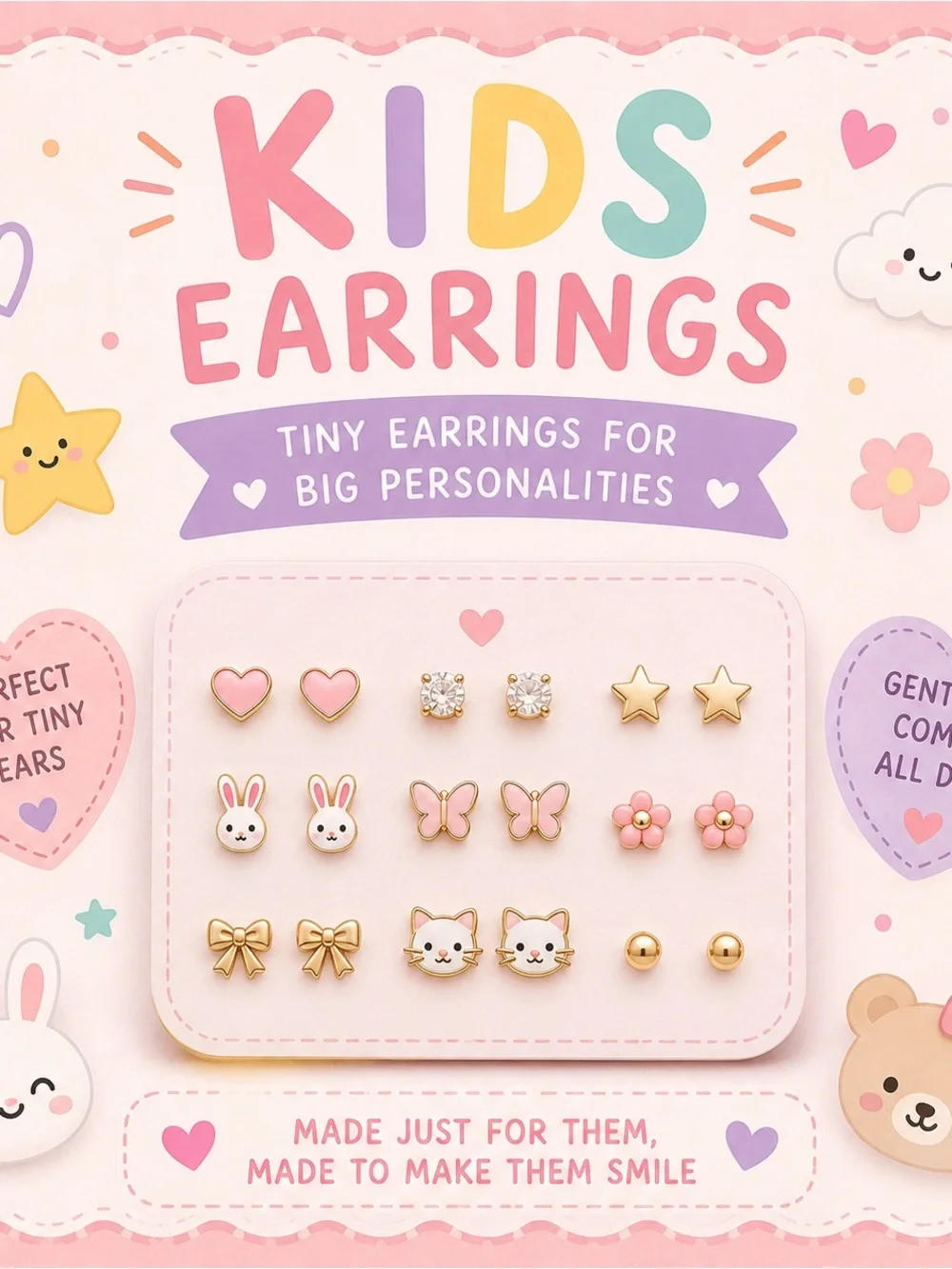 paparazzi Pink Gold White Kids Earring Trio Set - Cute Shapes